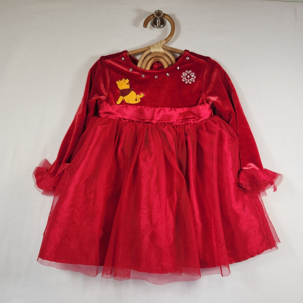 Disney Winnie the Pooh Red Velvet Tulle Holiday‎ Dress 18 Months Sparkle